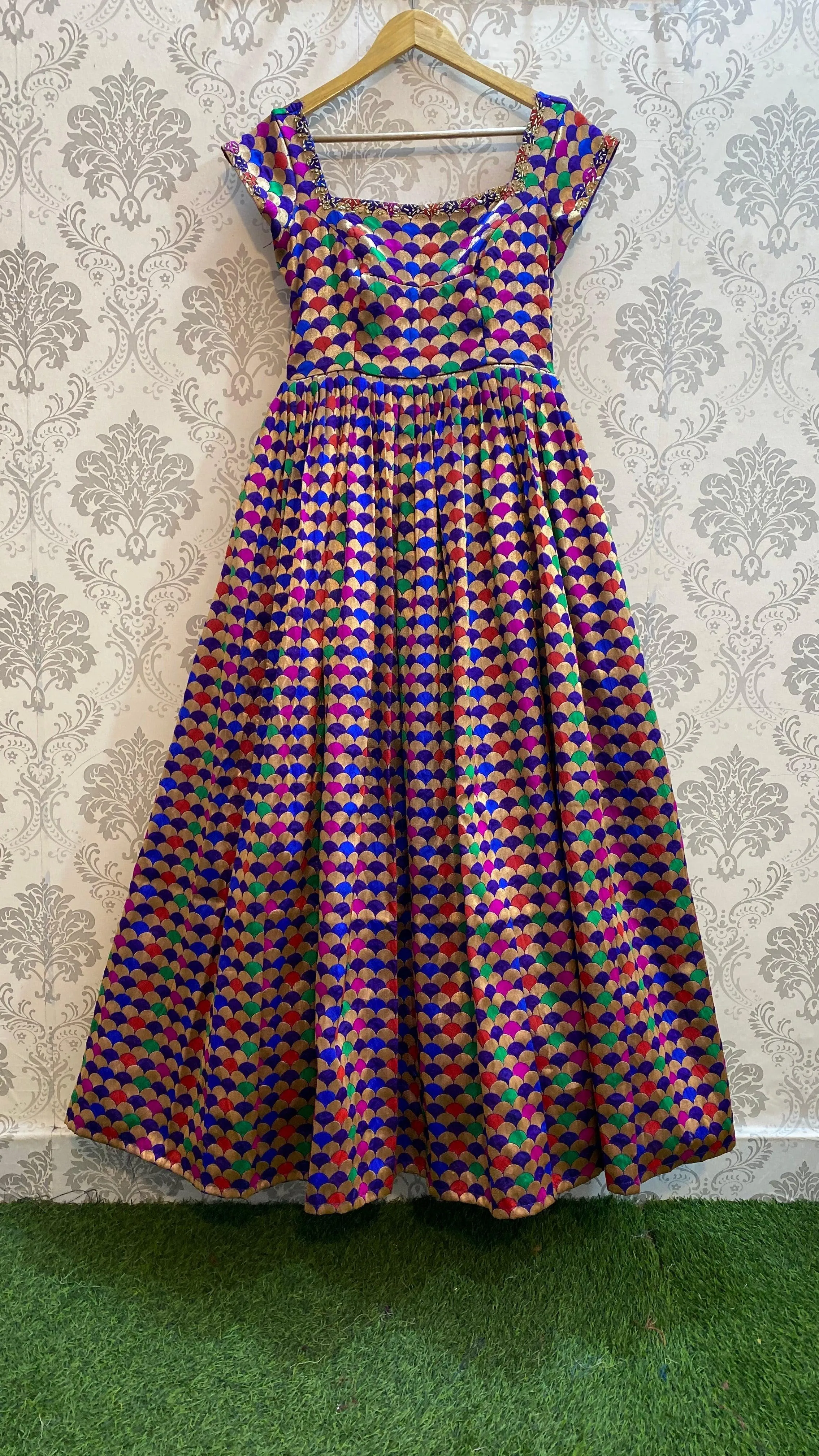 Multicolour Silk Party Wear Gown