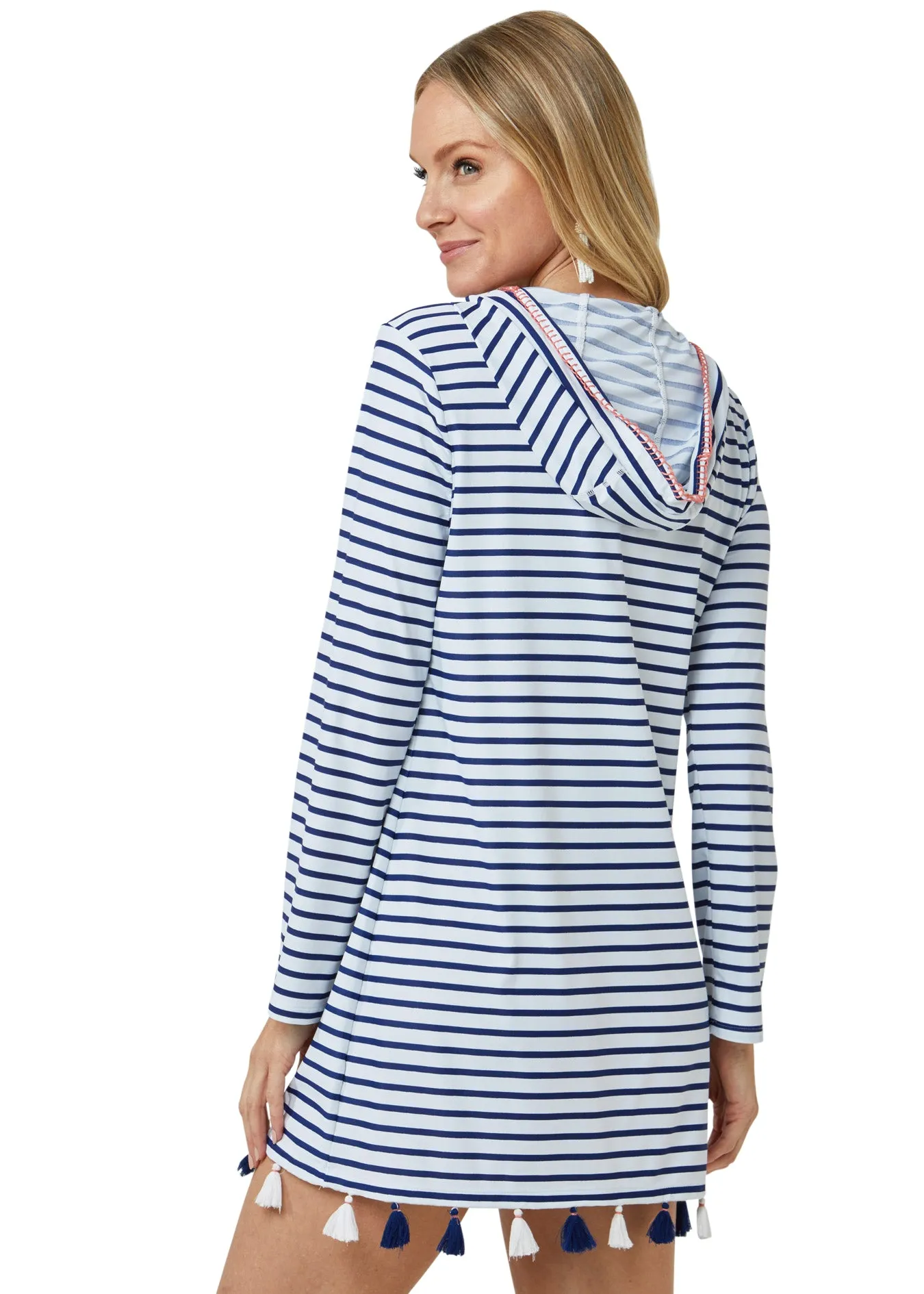 Navy Stripe Hooded Cover Up