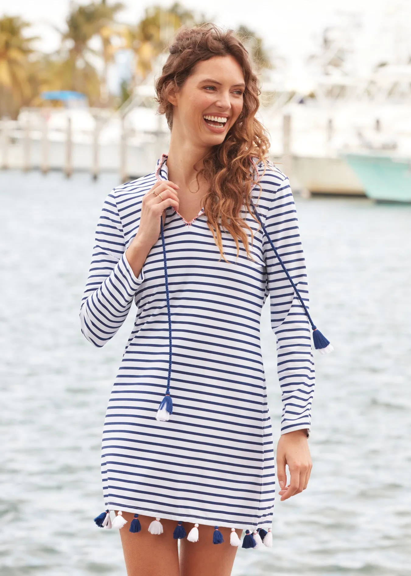 Navy Stripe Hooded Cover Up