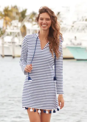 Navy Stripe Hooded Cover Up