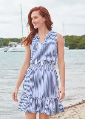 Navy Stripe Smocked Waist Dress