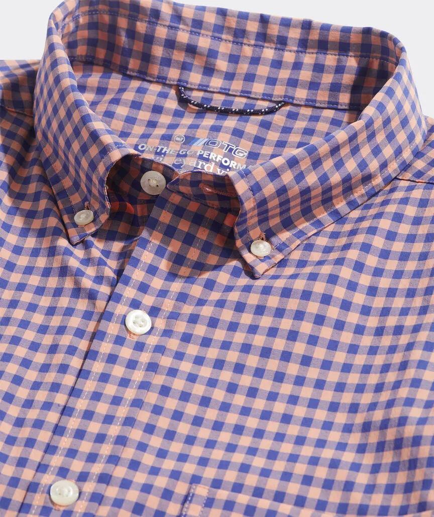 On-The-Go Nylon Gingham Shirt in Ging Tequila Sunrise by Vineyard Vines