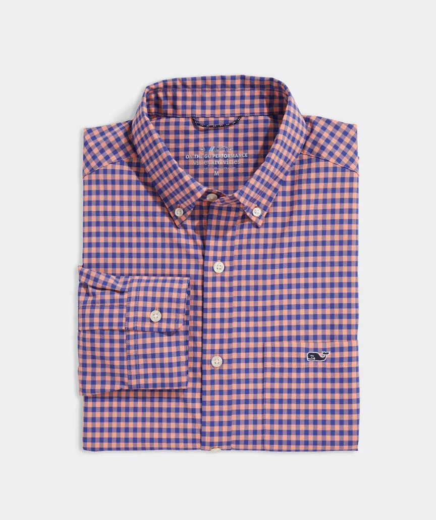 On-The-Go Nylon Gingham Shirt in Ging Tequila Sunrise by Vineyard Vines