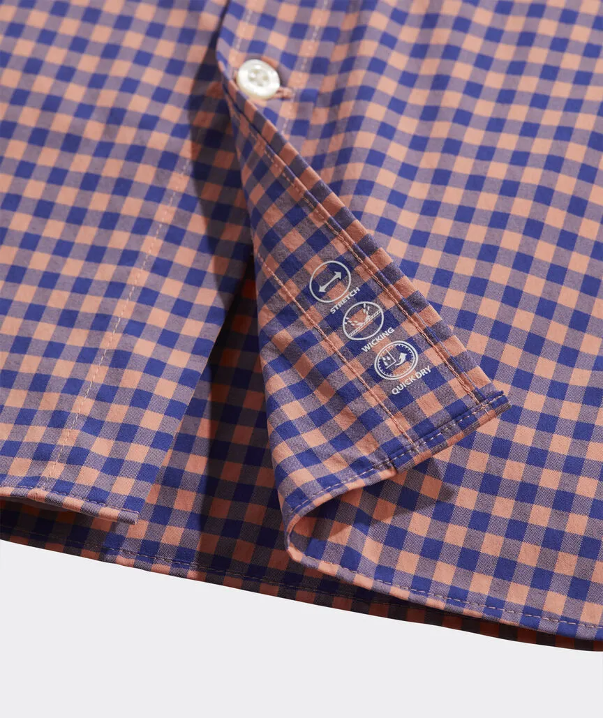 On-The-Go Nylon Gingham Shirt in Ging Tequila Sunrise by Vineyard Vines