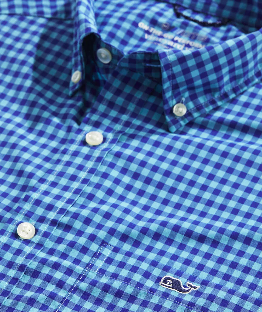 On-The-Go Nylon Gingham Shirt in Gingham Aqua Ocean by Vineyard Vines