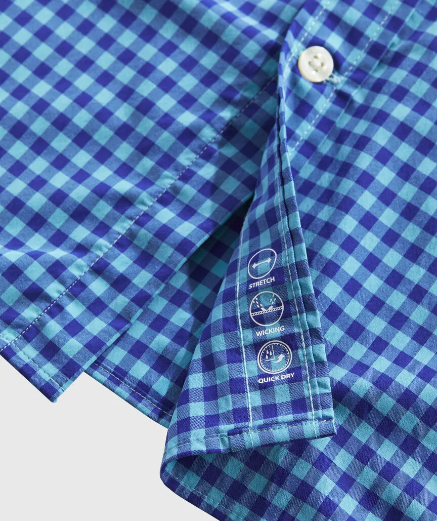 On-The-Go Nylon Gingham Shirt in Gingham Aqua Ocean by Vineyard Vines