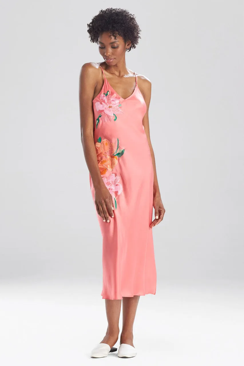 Peony Blossoms Embroidered Silk Gown