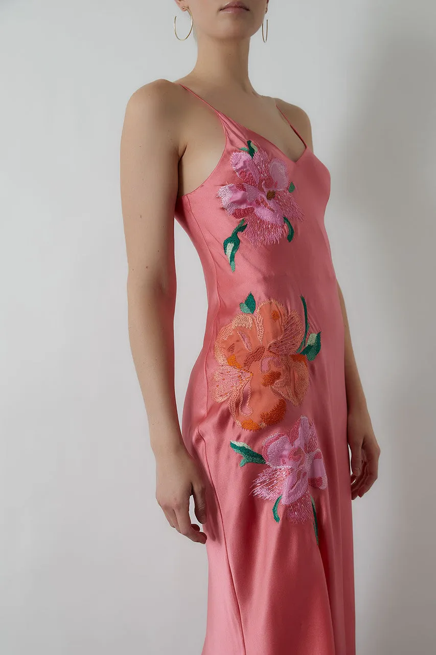 Peony Blossoms Embroidered Silk Gown