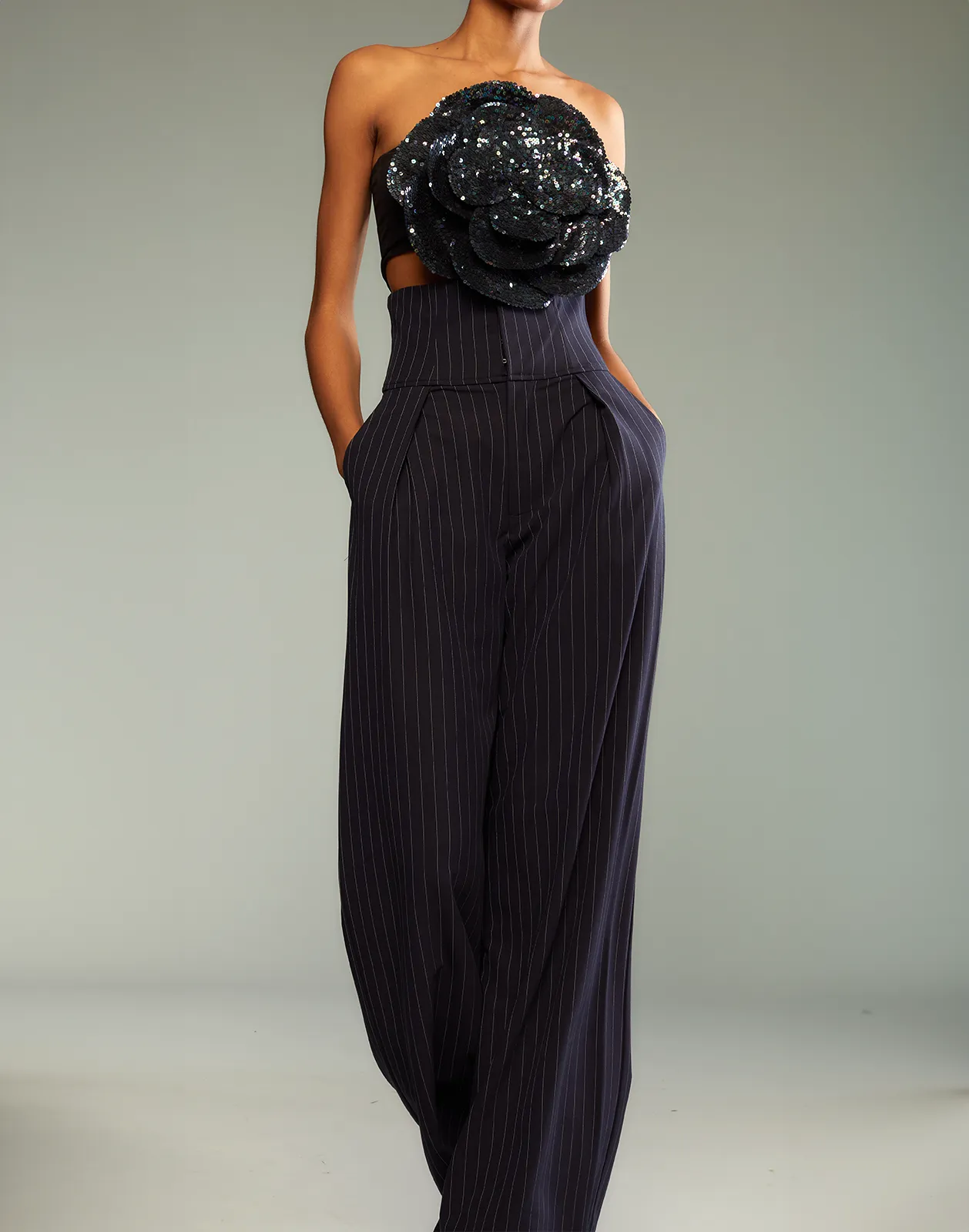 Pinstripe Corset Waist Pants