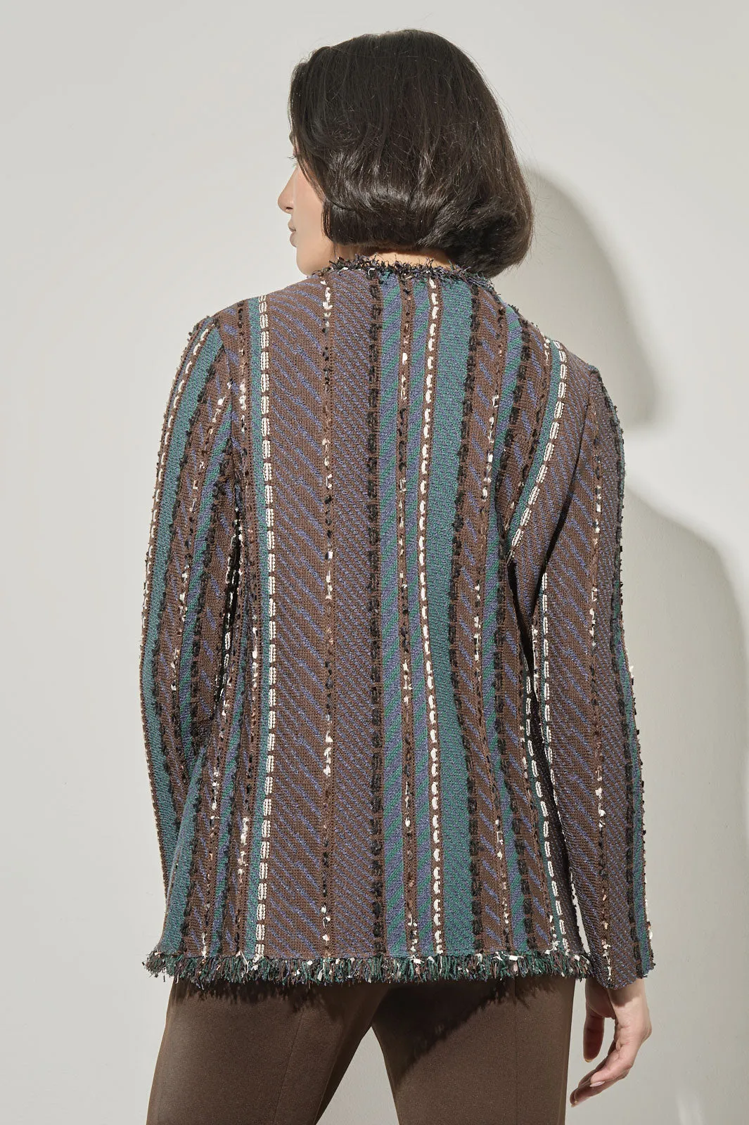 Plus Size Multi-Stitch Fringe Trim Knit Jacket