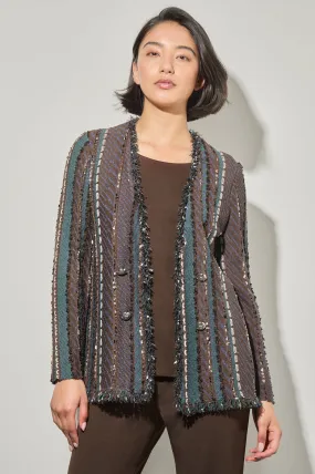 Plus Size Multi-Stitch Fringe Trim Knit Jacket