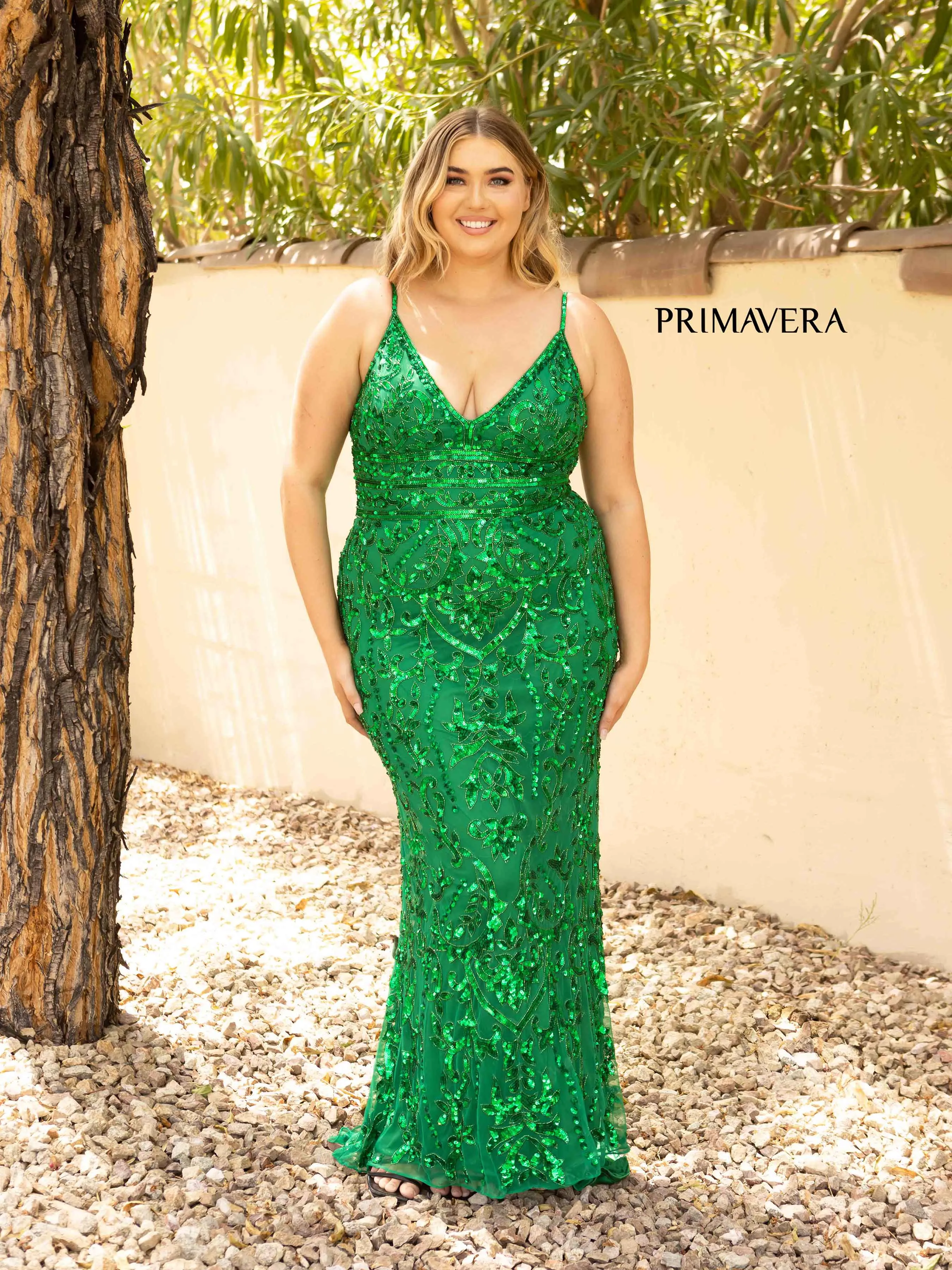 Primavera Couture 14001 Size 16 Mint Long Fitted Sequin Plus Size Sequin Prom Dress V Neck