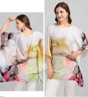 Printed Rayon Off-White Kaftan Tunic tops for Ladies