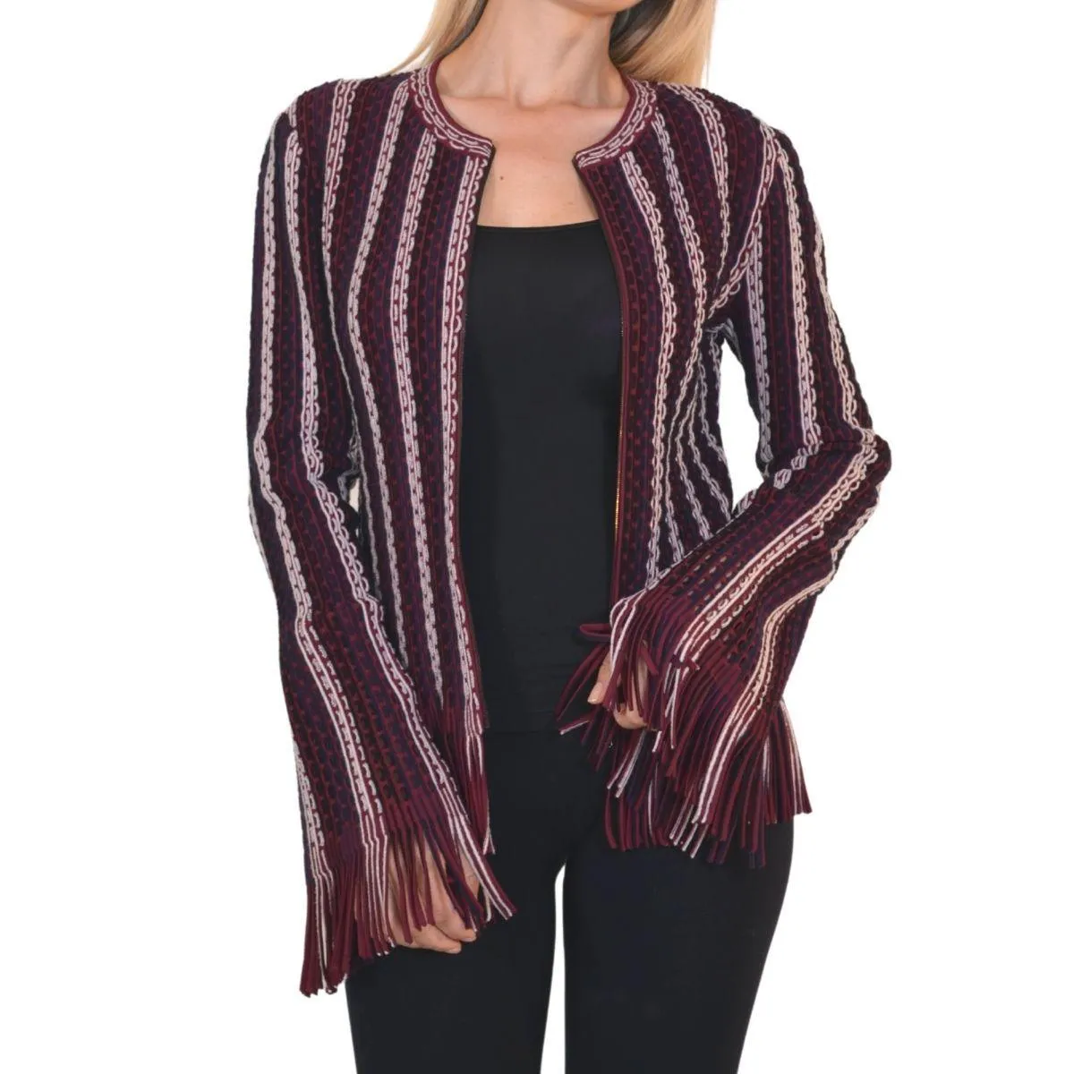 Seamed Knit Moto Fringe Jacket