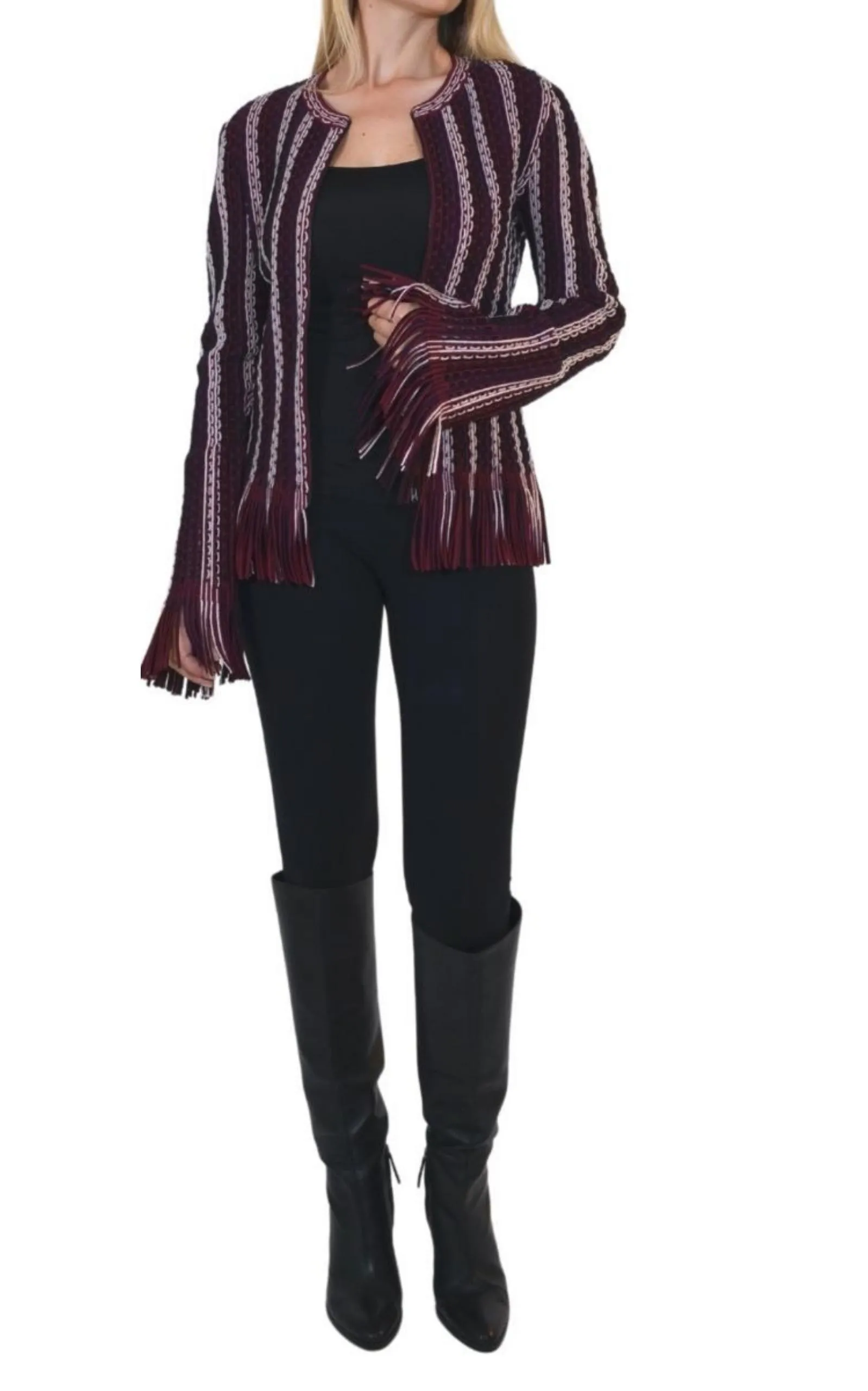 Seamed Knit Moto Fringe Jacket