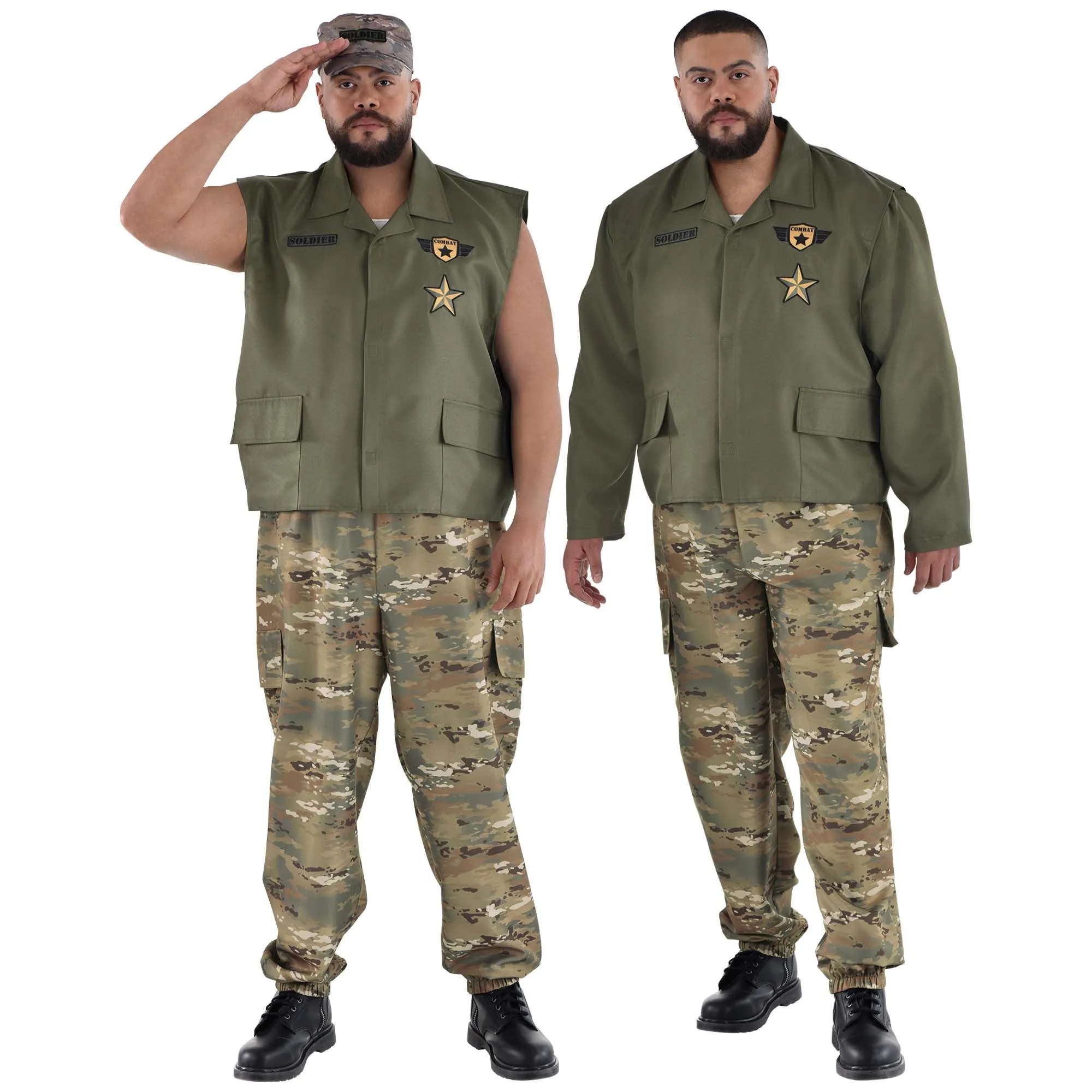 Soldier Costume for Plus Size Adults, Green Jacket and Pants