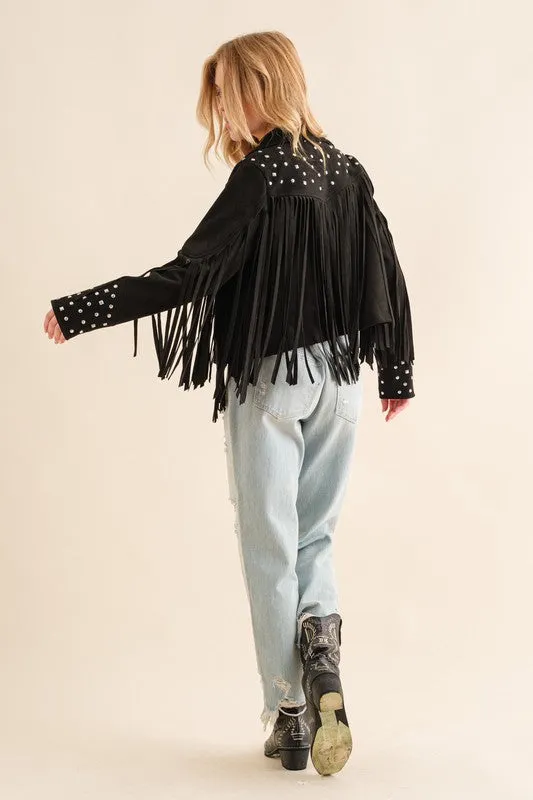 Studded Fringe Open Western Jacket