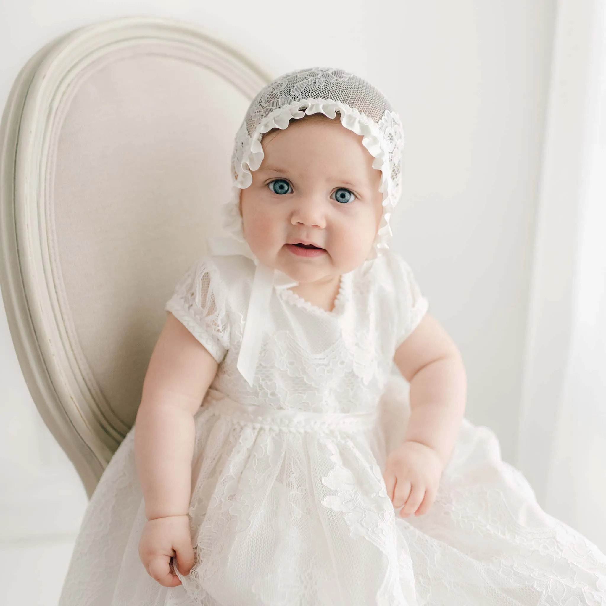 Victoria Puff Sleeve Christening Gown & Bonnet