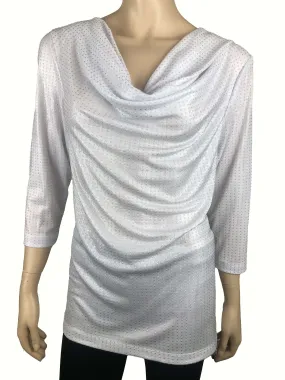 Women's top White Elegant Quality Stretch Fabric with Delicate Glitter Amazing Flattering fit Made in Canada