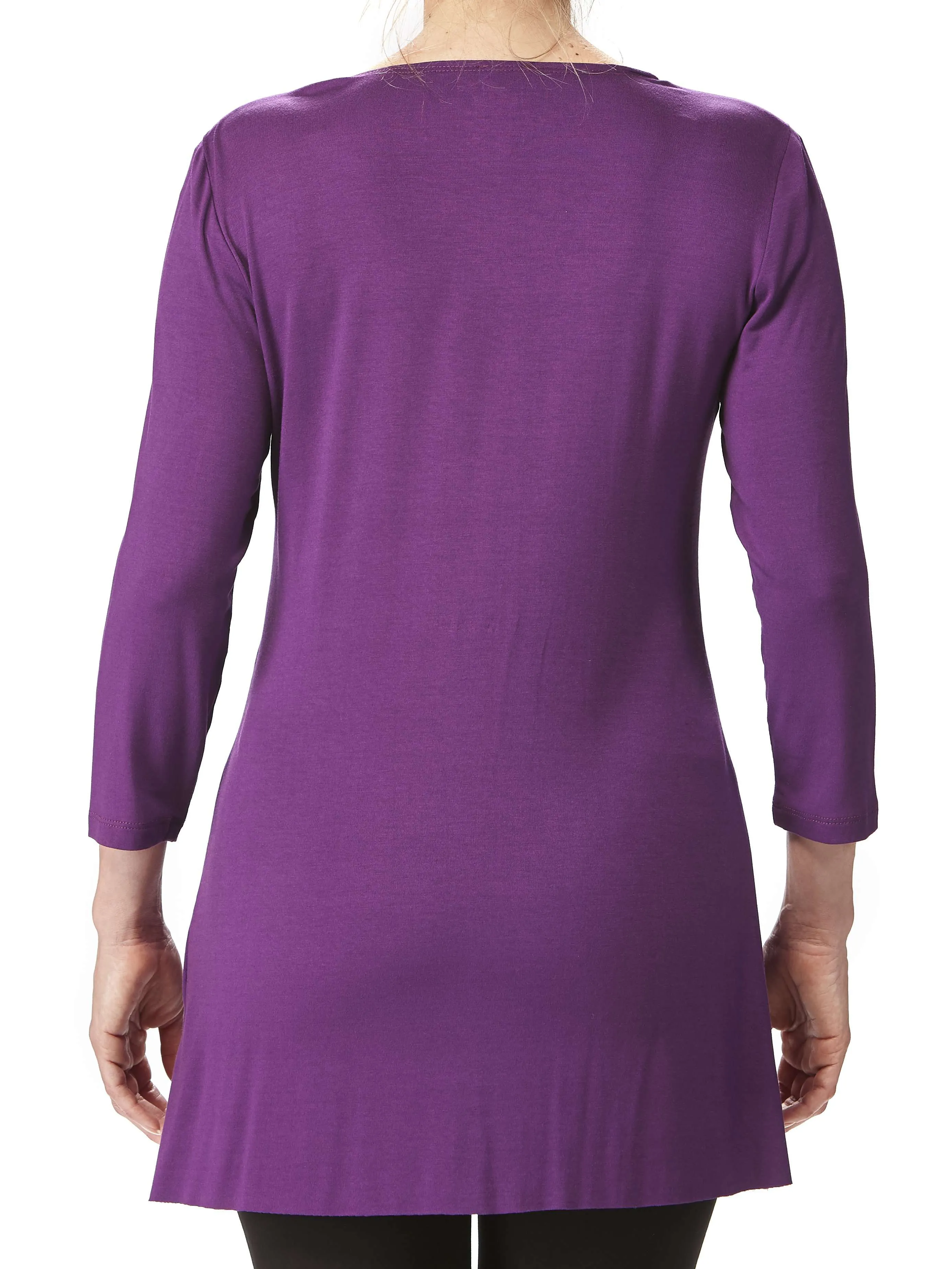 Women's Tunic top Purple Flattering Fit Quality Stretch Fabric Made In Canada Exclusive Yvonne Marie Boutiques