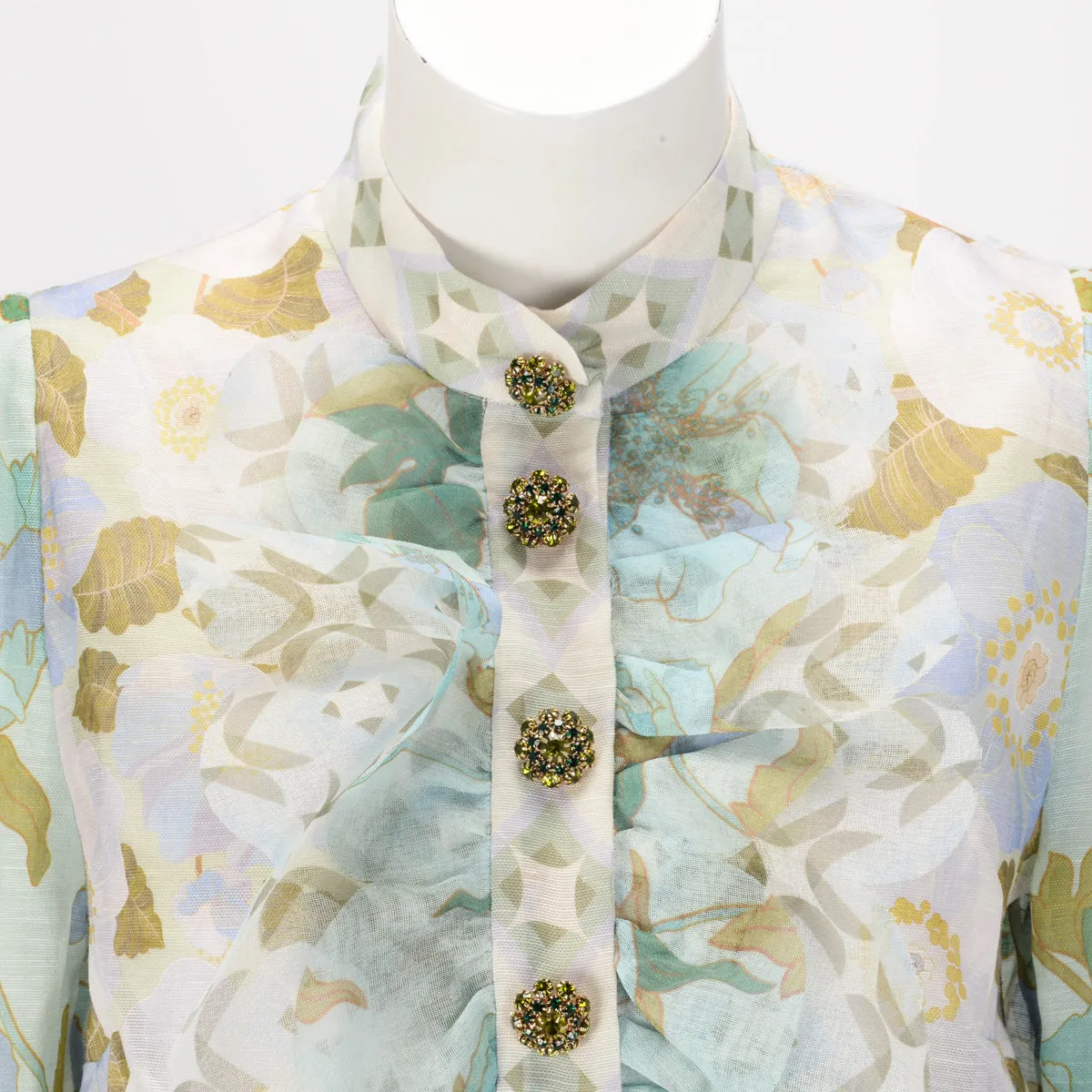 Zimmermann Mint Floral Rhythm Scalloped Blouse 0